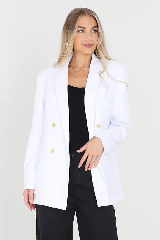 WHITE DOUBLE BREASTED PADDED SHOULDER BLAZER Women's Short Blazer