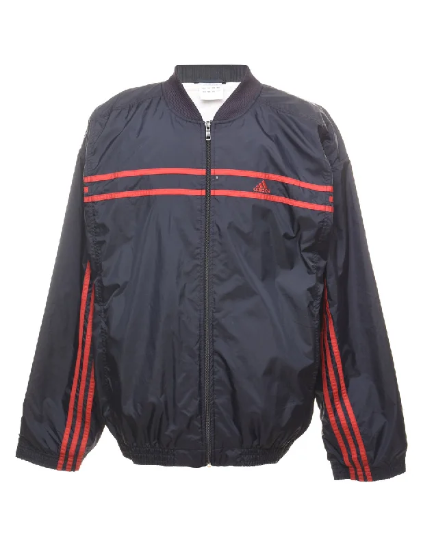 Adidas Navy & Red Nylon Jacket - L Zip Front Button Front Snap Front