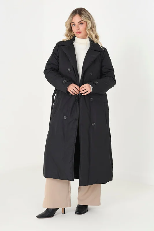 PADDED DOUBLE BREASTED TRENCH COAT WITH SELF TIE BELT empire Basque Peplum