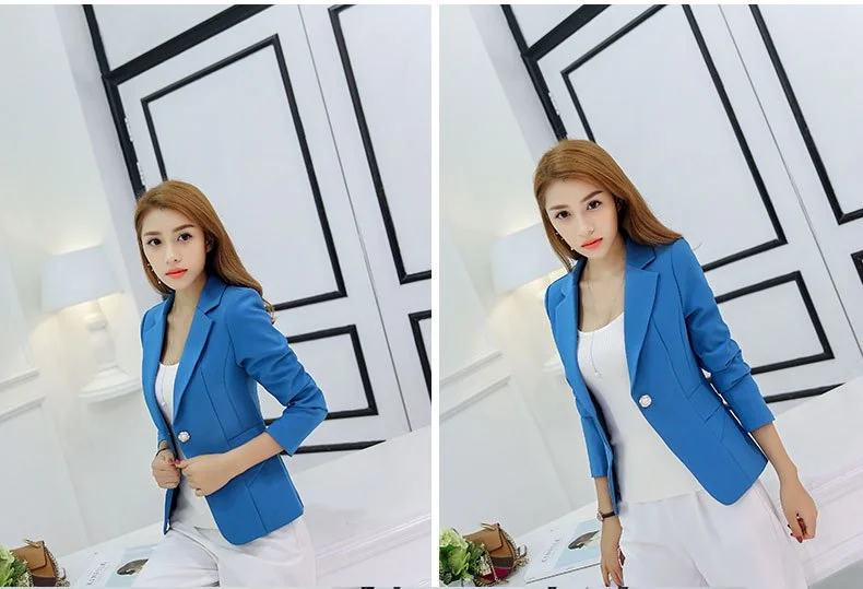 Spring Autumn blazer suit Korean slim show thin casual suit blazer patchwork long sleeve lake blue/pink suit Work blazer Women's Long Blazer