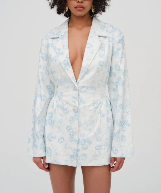 For Love & Lemons Chantal Blazer Dress - White/Blue Women's Trendy Blazer