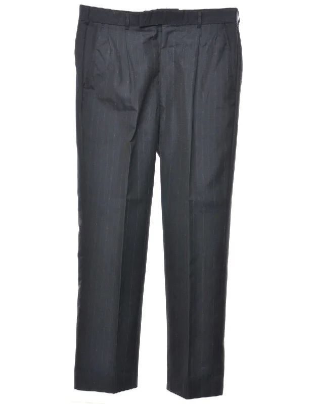 Navy Striped Trousers - W34 L29 Trousers Elastic Waist Soft