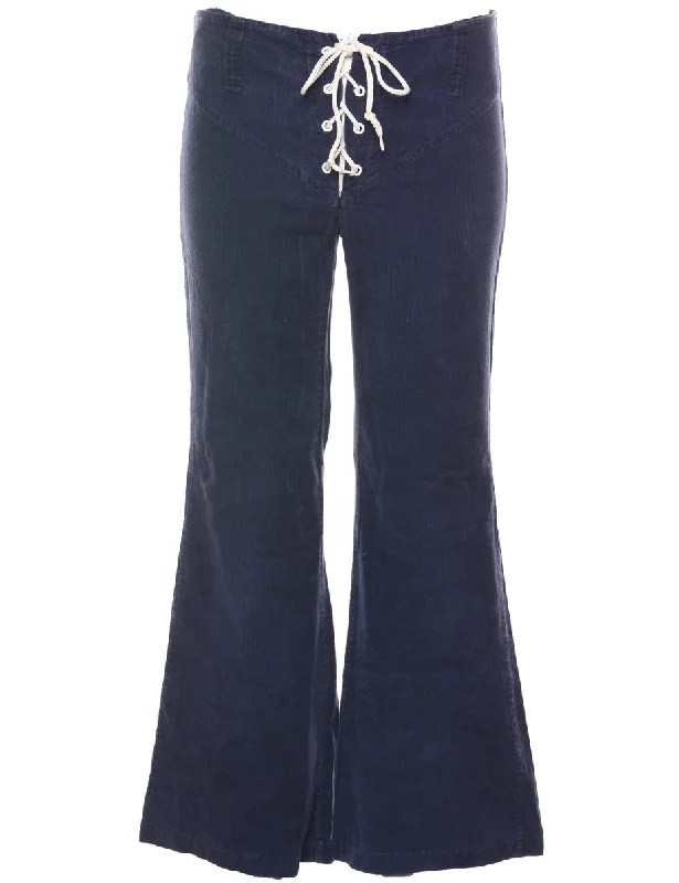 Navy & White Flared Corduroy Corset Detail Trousers - W30 L28 Trousers Review Highly