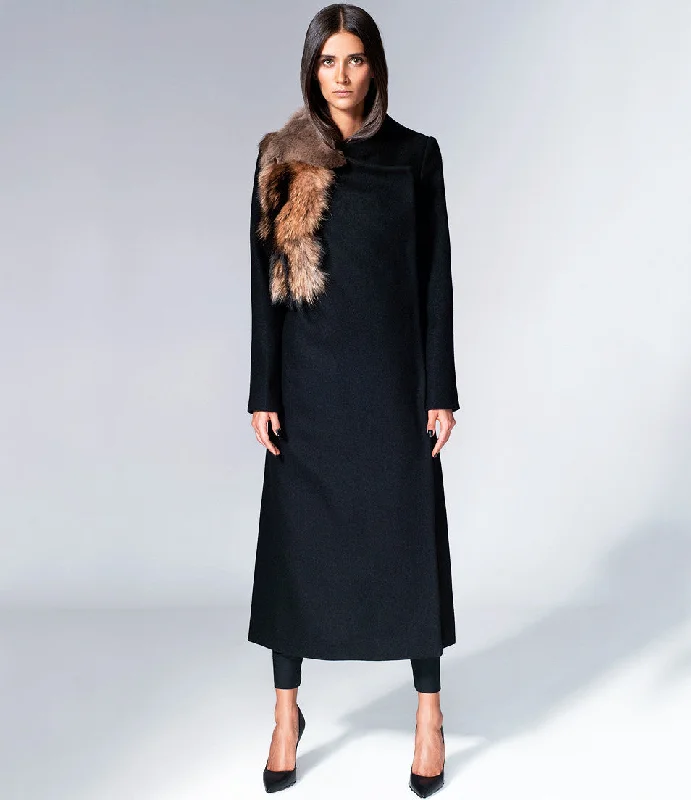 Woolen Coat with Fur Trim Padded Insulated