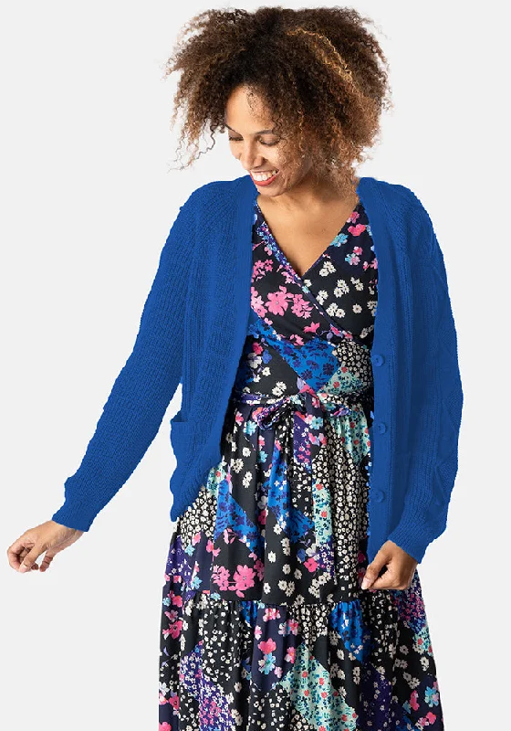 Cobalt Blue Cable Sleeve Cardigan Open Front Closed Front Wrap Front