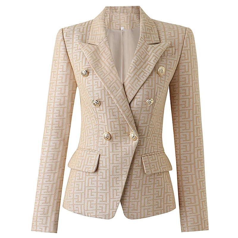 2023 Spring And Autumn European And American  Jacquard Fabric Casual Top Jacket Professional Suit Blazers Women's Patchwork Suit