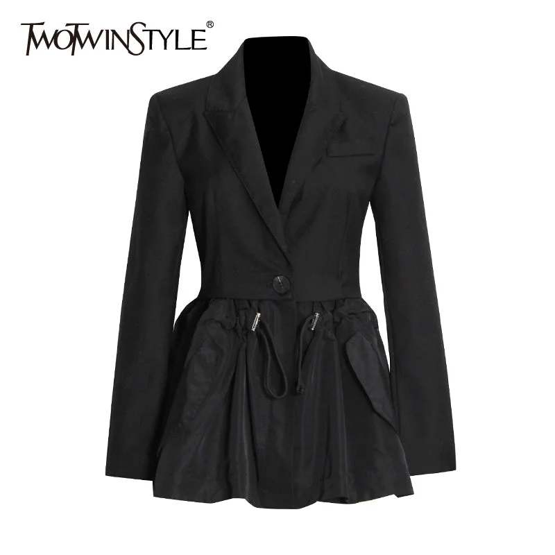 TWOTWINSTYLE Black OL Style Blazers For Females Notched Long Sleeve Solid Minimalist Casual Blazer 2023 Autumn Clothing Women's Vintage Jacket