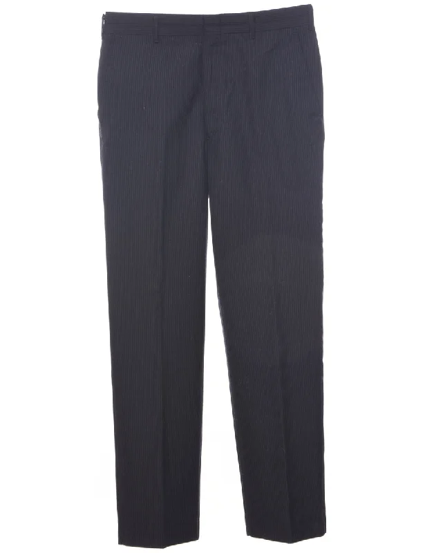 Pinstriped Navy Trousers - W33 L30 Trousers Bootcut Casual