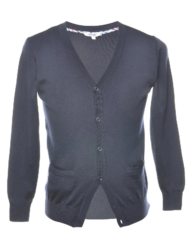 Classic Black Knit Cardigan - S Houndstooth Herringbone Solid