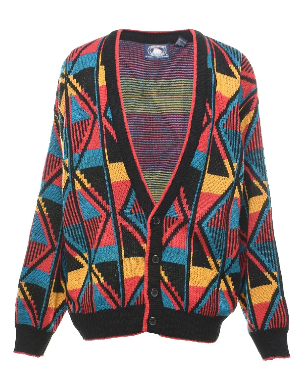 Multi-colour Geometric Pattern Cardigan - L Soft Cozy Warm