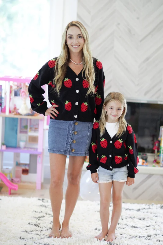 Mommy and Me Picking Strawberries Cardigan  Child Size Sweater Oversized Loose Flowy