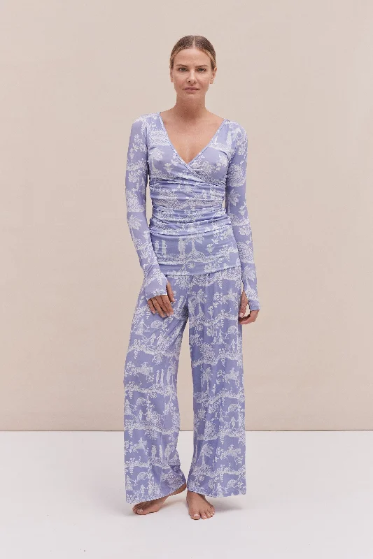 Lyocell Jersey Wrap Top & Fold Over Trousers Set A Laced Dream Blue Trousers Sale Discount