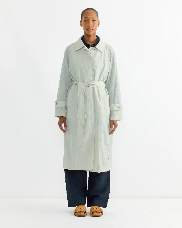 Semi Sheer Trench Coat in Light Green Tailored Straight A-Line