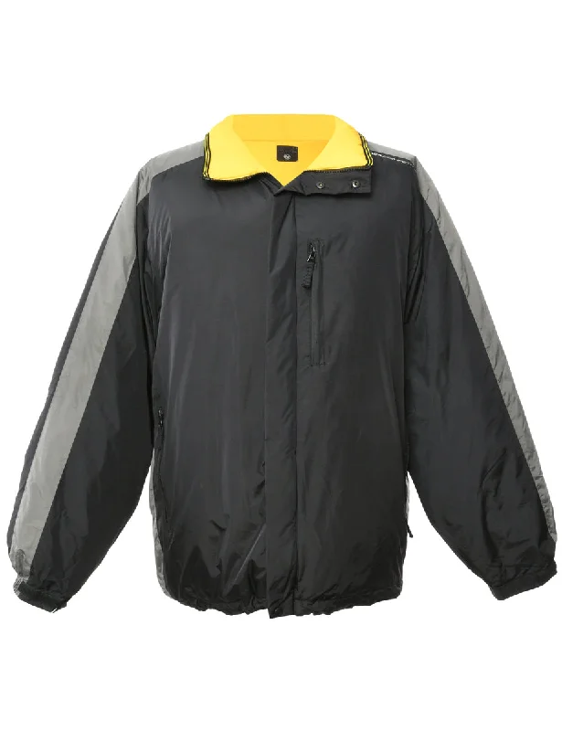 Black & Yellow Puffer Jacket - L Chenille Jacket Brocade Jacket Lace Jacket