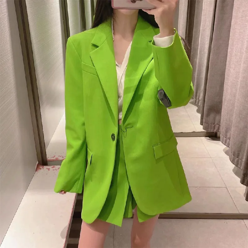 DiYiG WOMAN  2023 Loose Pocket Blazer Retro Casual Belt Lined Lapel Long Sleeve One Button Chic Top Mujer Women's Luxurious Suit