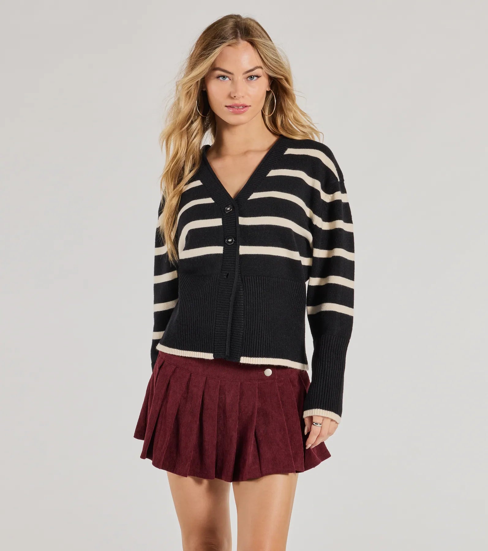 Classic And Cozy Striped Knit Oversized Cardigan Fitted Loose Oversized