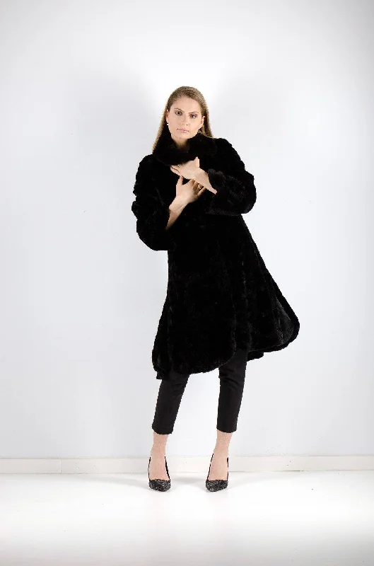 11 | Black Dyed Mink Fur Coat Satin Silk Chiffon