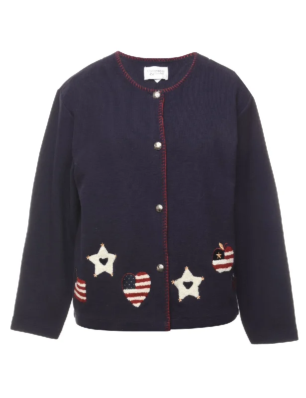 Button Front Navy Cardigan - L Elasticated Padded Insulated