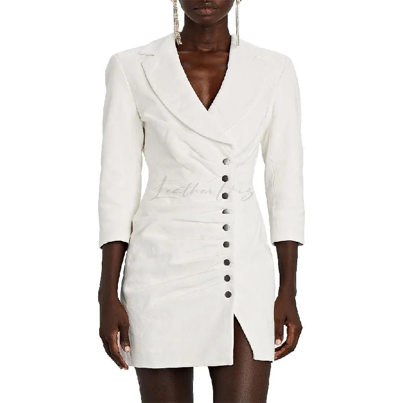 Wedding Day Leather Mini White Bridal Blazer Dress Plus Size Women's Coat