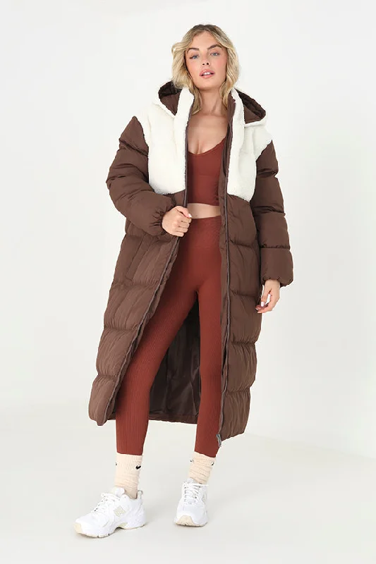 PADDED MAXI COAT WITH BORG PANEL AND HOOD Bolero Crop Top Camisole