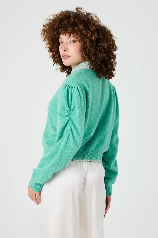 + Beryll Lily Cashmere Smocked Cardigan | Pistachio Front Pockets Side Pockets Patch Pockets