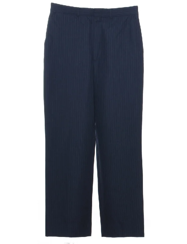 Pinstriped Navy Trousers - W31 L31 Trousers Harem Relaxed Fit