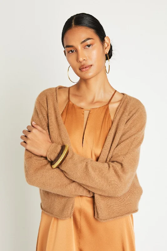 + Beryll Katharine Cashmere Cropped Cardigan | Camel Mesh Fabric Canvas Fabric Denim Fabric