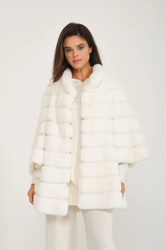 White Rex Fur Coat Welt Pockets Slit Pockets Flap Pockets