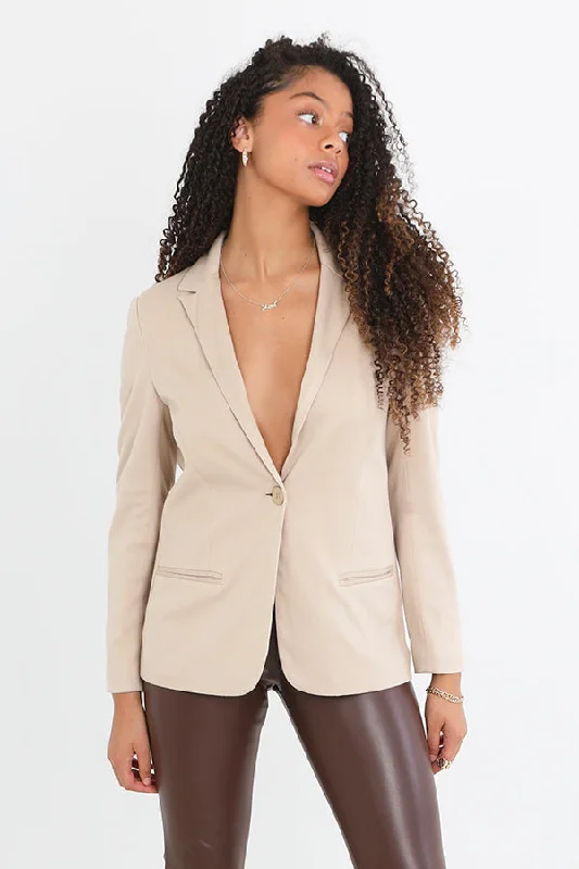 STONE SINGLE BREASTED BUTTON THROUGH BLAZER High-End Women's Suit