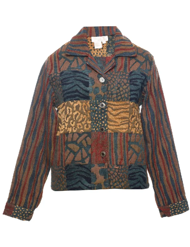 Animal Print Tapestry Jacket - S Front Pockets Side Pockets Patch Pockets