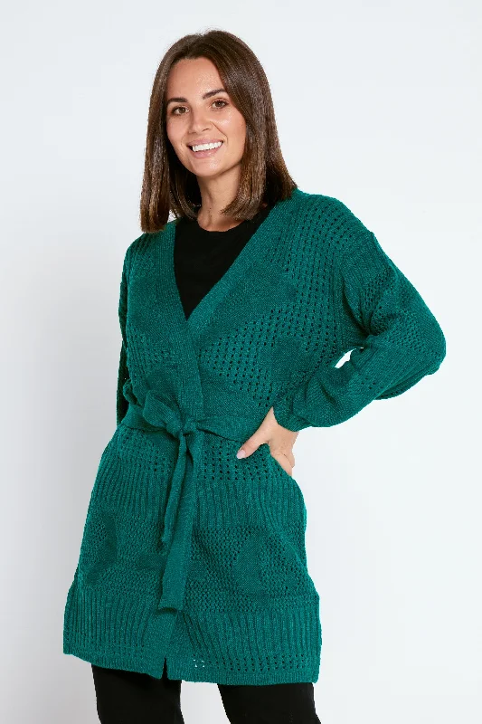 Savanna Cardigan - Lake Green Ribbed Striped Patterned