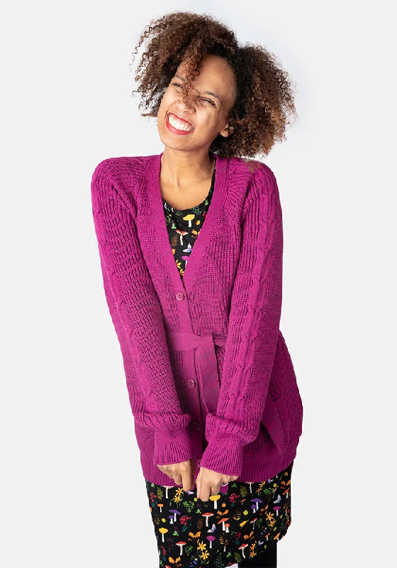 Magenta Long Line Cable Sleeve Cardigan Slim Fit Regular Fit Oversized