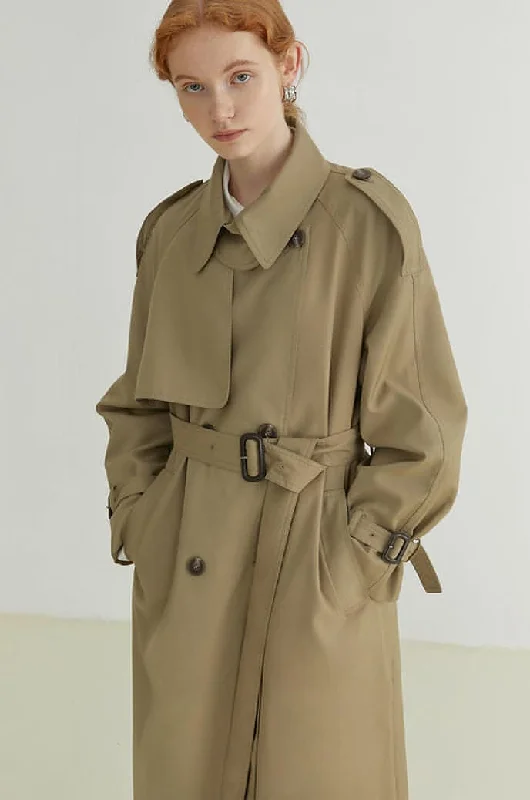 Double-Breasted Loose Mid-Length Melton Trench Coat Turtleneck Jacket Crew Neck Jacket V-Neck Jacket