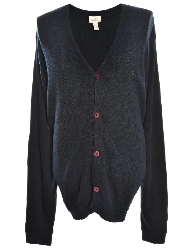 Button Through  Cardigan - L Boat Neck Shawl Collar Notched Collar