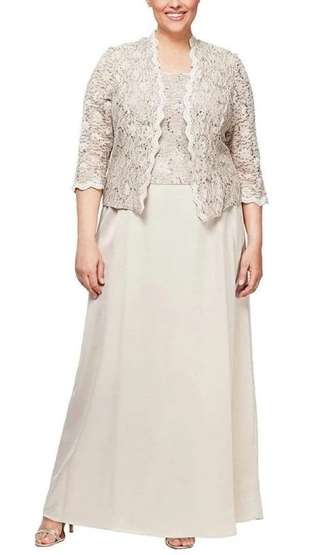 Alex Evenings - 4121198 Sequin Lace and Chiffon Dress with Lace Jacket Faux Fur Jacket Real Fur Jacket Shearling Jacket