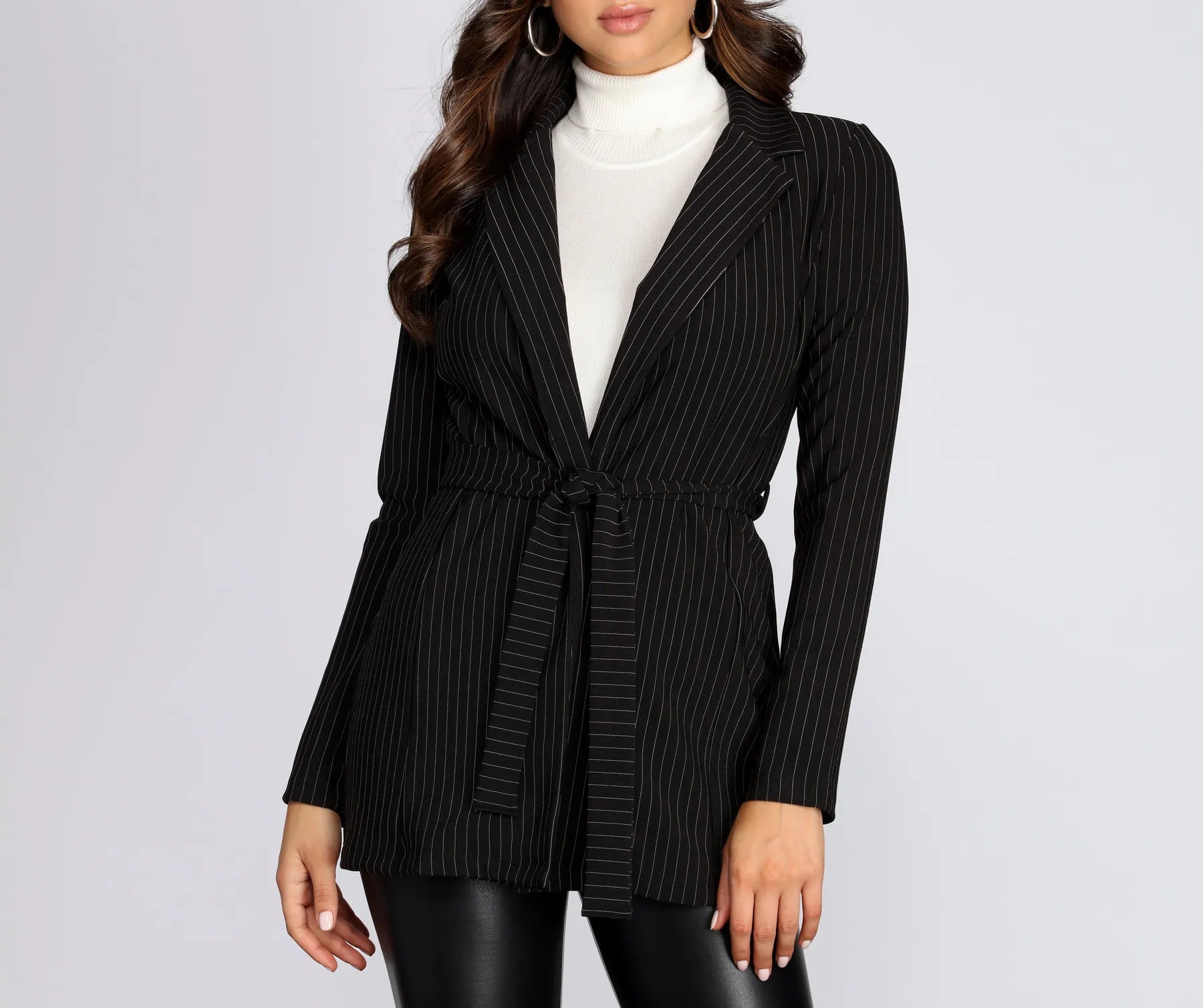 Striped To The Nines Belted Pinstripe Blazer Women's Casual Suit