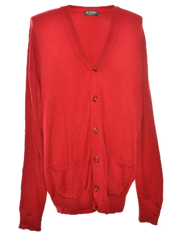 Classic Red Cardigan - XL Zippered Buttoned Snapped