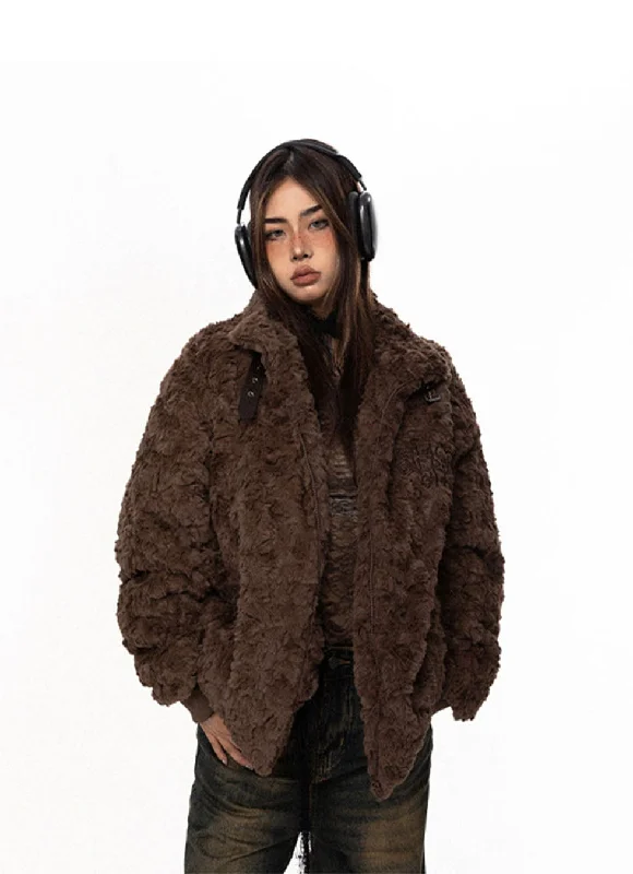 American Retro Fleece Strap Cotton Coat Cape Coat Herringbone Coat Tweed Coat