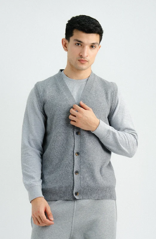 Sleeve-Less Cardigan-Grey Bright Pastel Dark