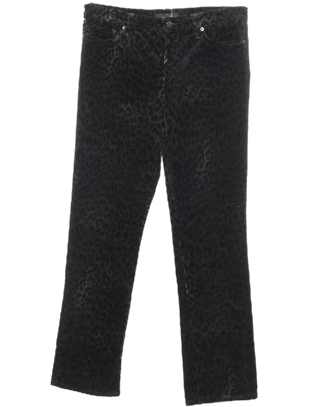 Ralph Lauren Corduroy Black & Grey Leopard Print 1990s Trousers - W32 L32 Trousers Mesh Breathable