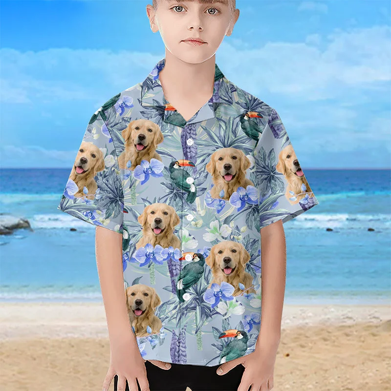 Custom Photo Kid Tropical Bird Flower - Dog & Cat Personalized Custom Unisex Tropical Hawaiian Aloha Shirt - Summer Vacation Gift, Birthday Gift For Kids, Pet Owners, Pet Lovers