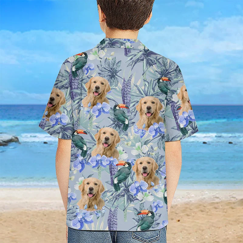 Custom Photo Kid Tropical Bird Flower - Dog & Cat Personalized Custom Unisex Tropical Hawaiian Aloha Shirt - Summer Vacation Gift, Birthday Gift For Kids, Pet Owners, Pet Lovers