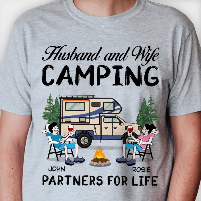 Husband And Wife, Camping Partner For Life - Personalized Unisex T-Shirt