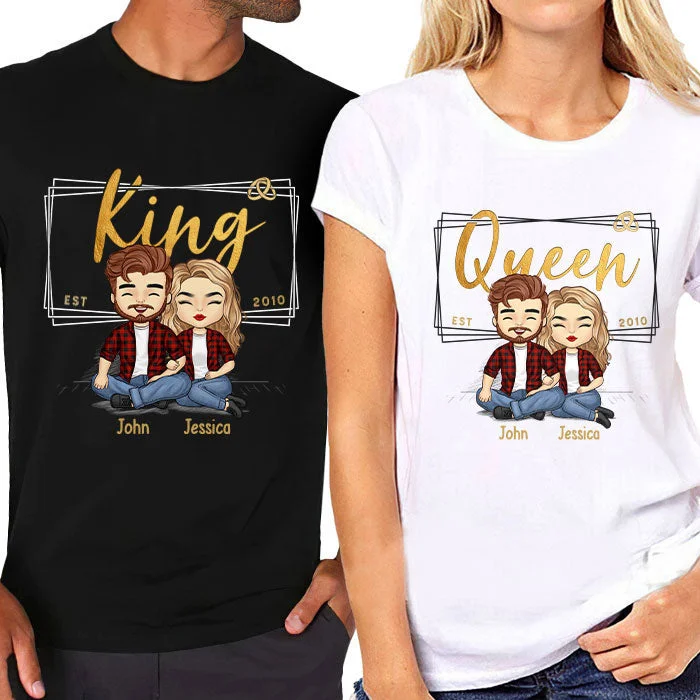 King & Queen Since - Personalized Matching Couple T-Shirt - Gift For Couple, Husband Wife, Anniversary, Engagement, Wedding, Marriage Gift