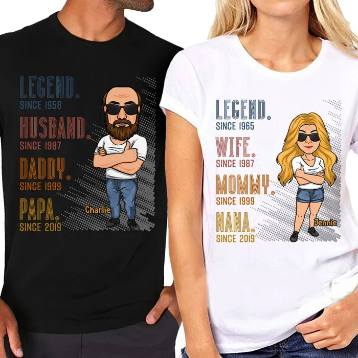 Legend. Married. Parents. Grandparents Since - Personalized Matching Couple T-Shirt - Gift For Couple, Husband Wife, Anniversary, Engagement, Wedding, Marriage Gift