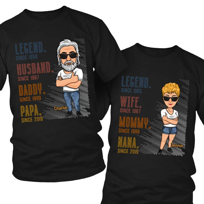 Legend. Married. Parents. Grandparents Since - Personalized Matching Couple T-Shirt - Gift For Couple, Husband Wife, Anniversary, Engagement, Wedding, Marriage Gift