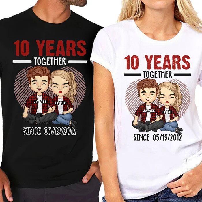 Many Years Together Since - Personalized Matching Couple T-Shirt - Gift For Couple, Husband Wife, Anniversary, Engagement, Wedding, Marriage Gift