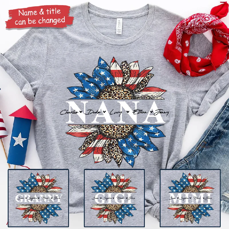 Patriotic Leopard Sunflower Nana  - Gift For 4th Of July - Personalized Unisex T-Shirt