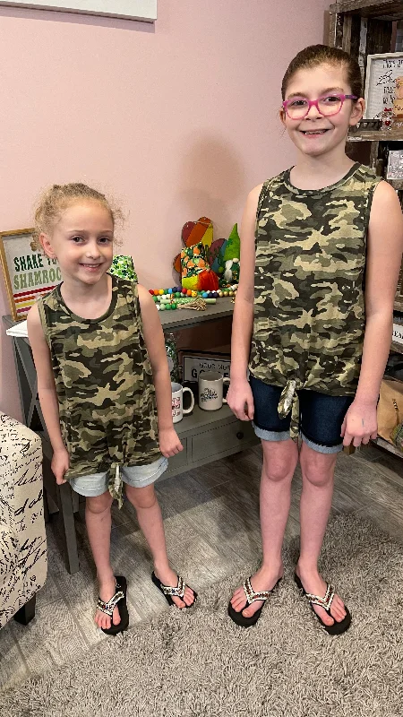 Girls Camo Tie Front Tank