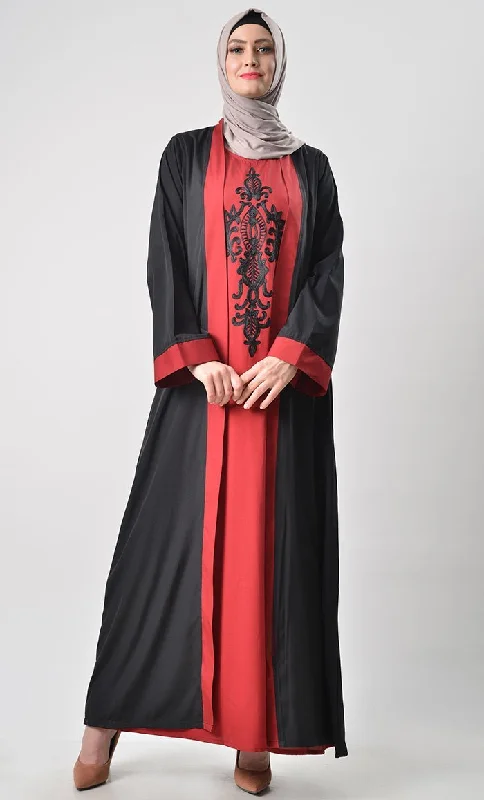 2 Layer Set Abaya-Maroon & Black